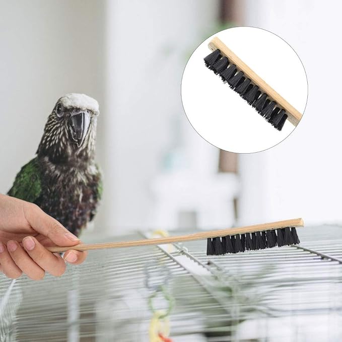Zerodis 3PCS Brushes for Pets Bird Cage Brush Wooden Cleaning Brush Portable Long Handle Bird Cage House Brush Accessory for Pet Birds Parrots Cage
