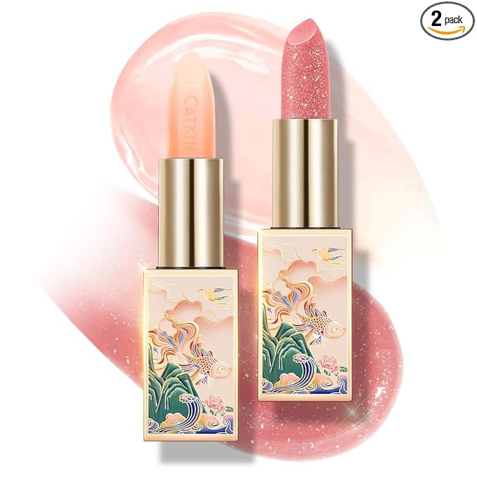 CATKIN Lip Balm Color Tinted Lipstick Ultra Hydrating Lip Deep Moistrurize Lip Care with Vitamin E Nourishing For Cracked & Dry Lips 0.12 oz 2pcs (01+10)