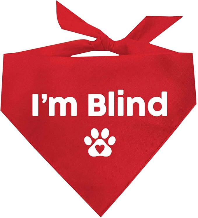 I'm Blind Dog Bandana | 100% Adjustable Cotton Triangle | Made in USA | Deaf | Impaired | Hearing Loss Accessory | Warning | (Red, OS 413)
