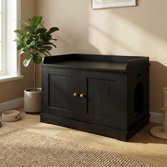 Garvee Cat Litter Box Enclosure Furniture Wooden Hidden Litter Box Cabinet Dog Proof Cat Washroom Kitty House with Vent Door