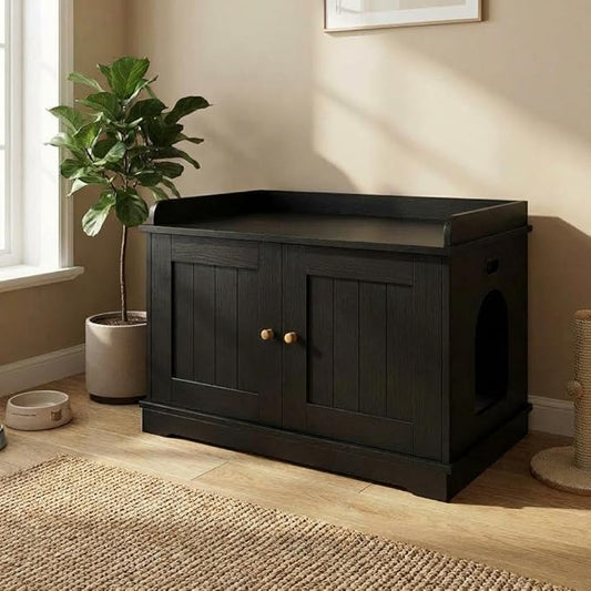 Garvee Cat Litter Box Enclosure Furniture Wooden Hidden Litter Box Cabinet Dog Proof Cat Washroom Kitty House with Vent Door