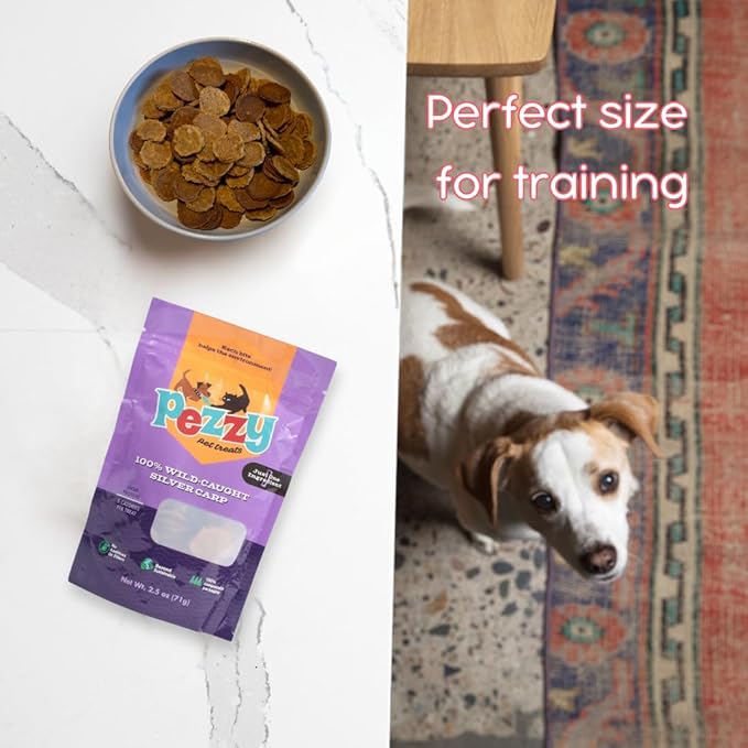 Pezzy Pets Silver Carp Chips Dog & Cat Treats | Single Ingredient | Wild Caught | Made w/Invasive Fish | Grain Free | High Protein + Low Fat | Hypoallergenic | Made in The USA (2 Pack)