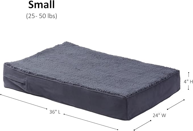 Happy Hounds Oscar Rectangle Orthopedic Foam Sherpa Dog Bed, Small (36 x 24 in.), Prussian Blue