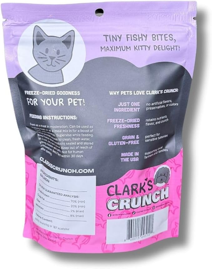 | Freeze Dried Cat Treats | Salmon Bites, Single Protein | Premium Quality | Grain Free Training Treats for Cats, 2 oz Pouch