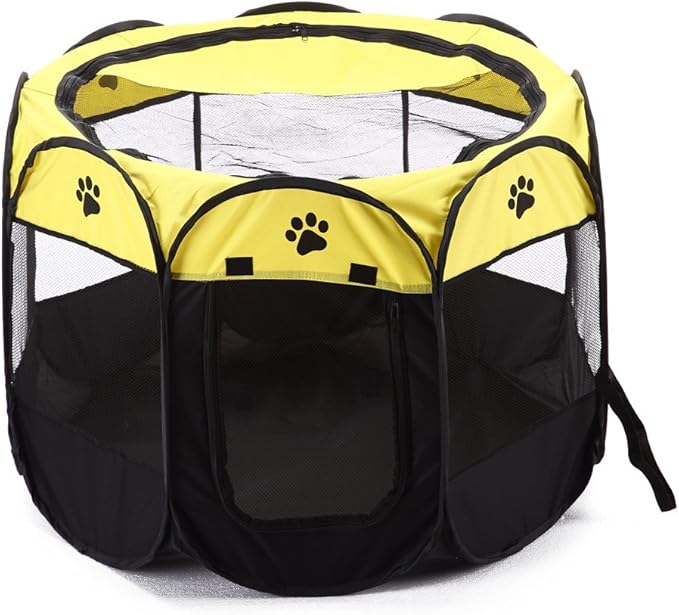 S-Lifeeling Pet Playpen Foldable Puppy Kennel Removable Dog Cat Bunny Mesh Shade Cover Portable Waterproof Bottom Collapsible Indoor Outdoor
