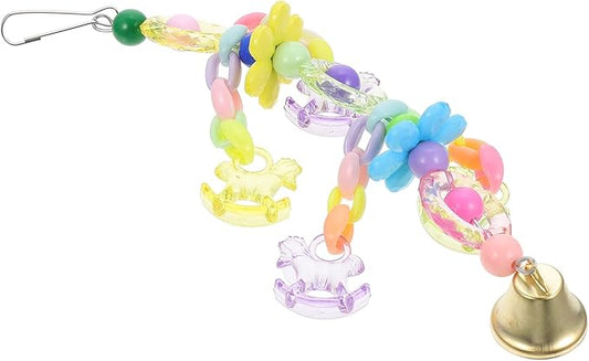 Happyyami Parrot Bite with Acrylic Beads and Bell, Colorful Hanging Bird for Cage, Chew and Beak Exercise Accessory for Parrots and Small Birds Random Color