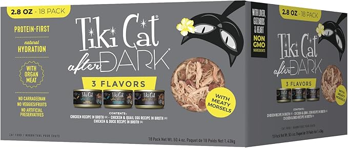 Tiki Cat After Dark Wet Cat Food for Adult Cats, Whole Foods Variety Pack, 2.8 oz. Cans (Pack of 18)