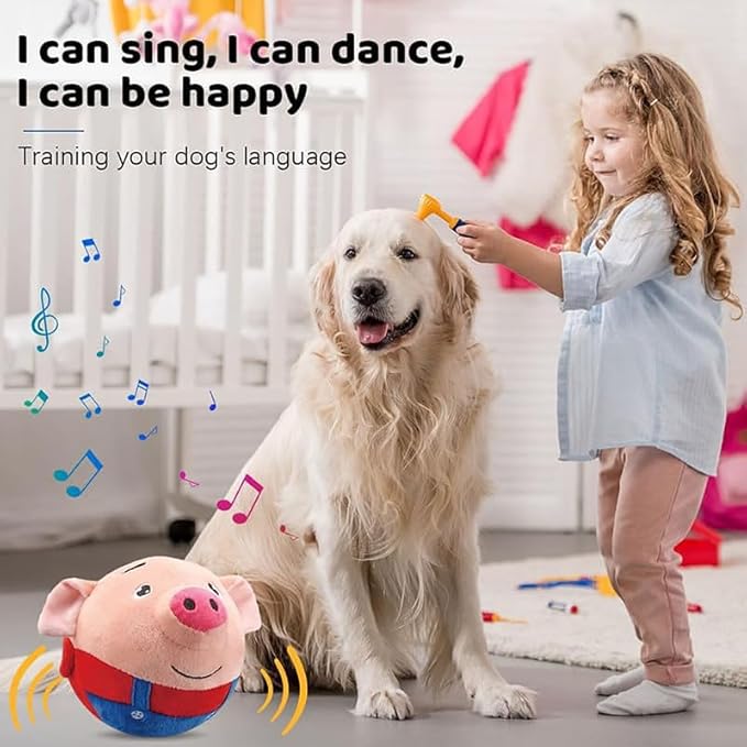 HISKI Active Moving Pet Plush Toy, 2026 Interactive Dog Toys Talking Moving Dog Ball Toy Washable Cartoon Pig Plush Sound Electronic Herding Ball for Dogs Shake Bounce Boredom Toys for Dog, Cats