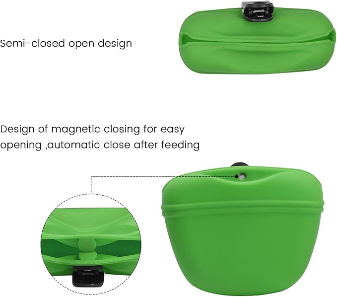 AUDWUD Silicone Dog Treat Pouch,with Dog Training Clicker,Clip on Portable Training Container,Convenient Magnetic Buckle Closing and Upgraded Waist Clip for Enhanced Stability