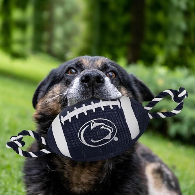 NCAA Penn State Nittany Lions Football Dog Toy, Tough Quality Nylon Materials, Strong Pull Ropes, Inner Squeaker, Collegiate Team Color