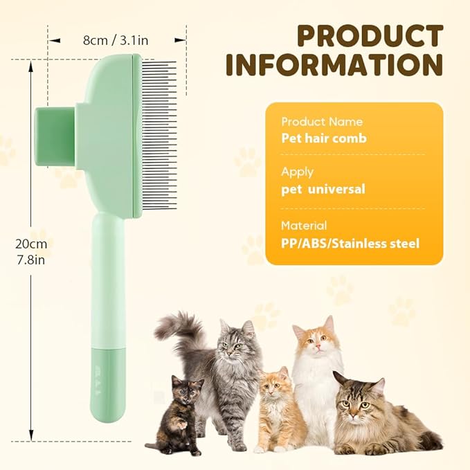 Cat Self Cleaning Pet Hair Removal Comb, 2026 New Cat Grooming Brush, Pet Comb with Long Short Stainless Steel Metal Teeth, Pet Grooming Supplies for Cat, Dog (2, Green)