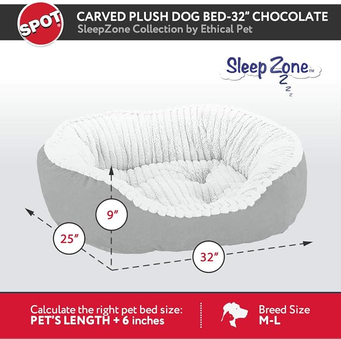 SPOT Sleep Zone Faux Suede Carved Plush Lounger, Cuddler, Napper Dog Bed - Fabric Bottom - 32X25 Inches/Chocolate/Attractive, Durable, Comfortable, Washable