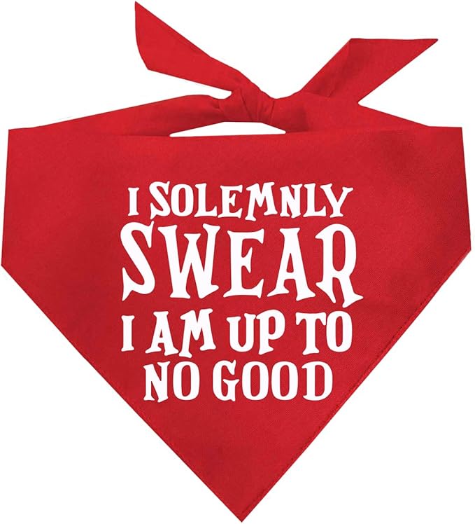 I Swear I'm Up to No Good Dog Bandana | 100% Cotton Adjustable Triangle | Made in USA | Funny Matching Costume | Mischief | Playful Quote Sayings | Red, One Size (1101) GB