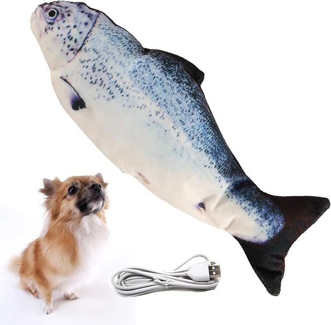 VAIZIQ Realistic Flopping Fish Dog Chew Toy - Electric Moving Interactive Pet Toy for Small Medium Dogs, Chew Rocking Toy for Indoor Outdoor Exercise
