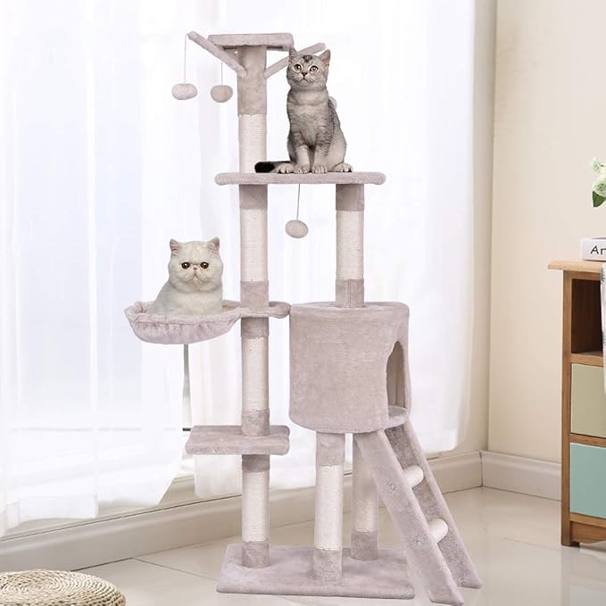 Tangkula 56 Inch Cat Tree - Multi-Level Cat Tower Condo with Sisal Scratching Post and Ladder, Large Cat Playground for Indoor Cats