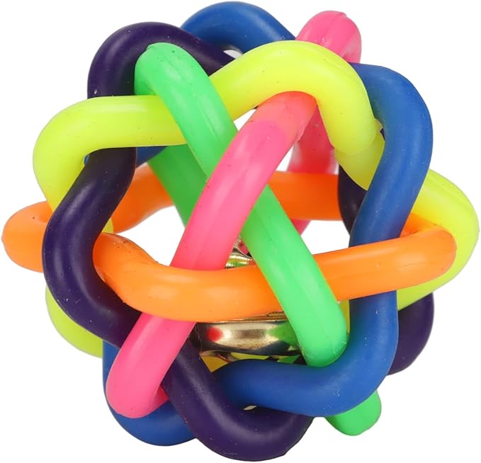 Zerodis 10Pcs Pet Wobbly Rubber Ball,Colorful Dog Rubber Woven Ball Built in Bell Pet Chew Teeth Grinding Interactive Toys for Indoor Cats and Dogs