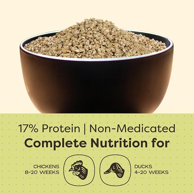 Scratch and Peck Feeds Whole Grain Grower Crumbles Chicken and Duck Feed - 25 lbs Bag - Corn-Free and Soy-Free - 17% Protein, Certified Organic and Non-GMO Project Verified