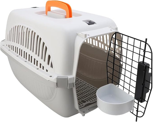 Pet Carrier for Small Dogs and Cats, Cat Carrier Plastic Dog Transport Box Pet Box for Outdoor Travel - Easy to Assemble Ample Space Excellent Ventilation (Grey)