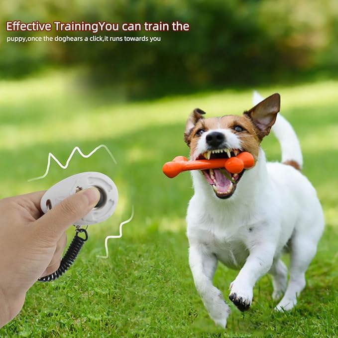 yuntop 4 Pieces Pet Training Clicker with Wrist Strap and Dog Training Treat Pouch Pet Training Clicker for Training Puppy Cats Birds Dog Clicker Training Kit Behavioral (White, Red, Orange, Blue)