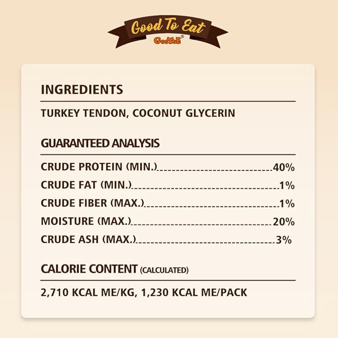 Gootoe Soft Turkey Tendon Strip 1 lb, Natural Chewy Snack, USA-Sourced Turkey Tendon, Premium Training Chew, Hypoallergenic, Ideal for Small& Senior Dog, Jumbo Pack