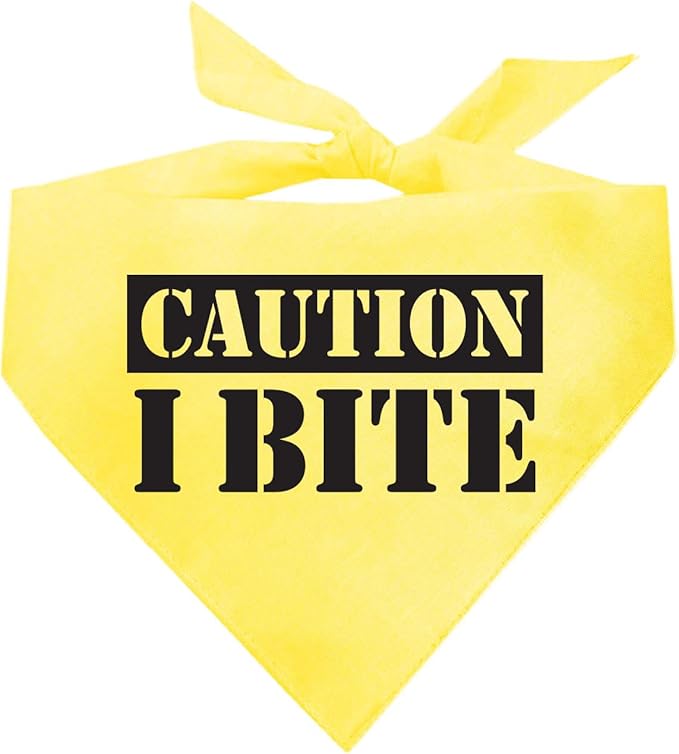 Caution I Bite Dog Bandana (Yellow, XS 836)