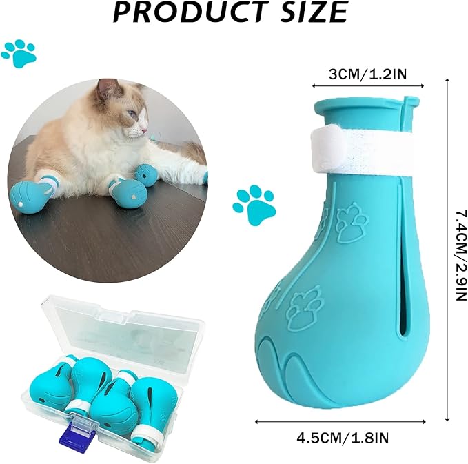 Cat Claw Covers Boots, Anti-Scratch Shoes Adjustable Prickly Anti-Off Shoes, Soft Silicone Paw Protector for Grooming Bathing Shaving to Prevent Scratching (Blue)