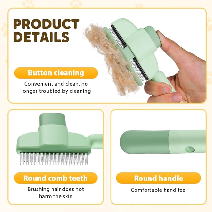 Cat Self Cleaning Pet Hair Removal Comb, 2026 New Cat Grooming Brush, Pet Comb with Long Short Stainless Steel Metal Teeth, Pet Grooming Supplies for Cat, Dog (2, Yellow)