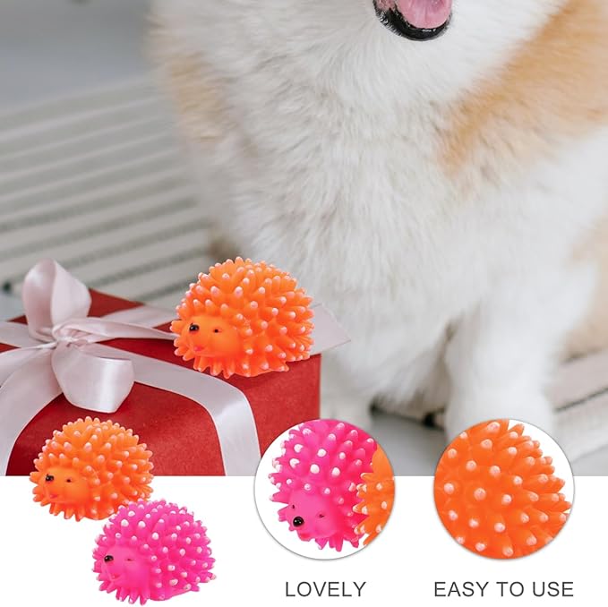 POPETPOP 2 Pcs Hedgehog Dog Squeaky Molar Toys Latex Chew Toys for Pet Teeth Cleaning and Play Durable Cartoon Pet Teething Toys 3.54X2.75X2.36In