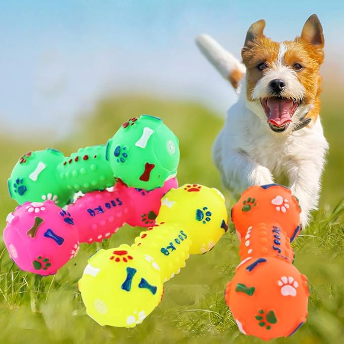 Soft Small Rubber Bone Pet Dog Puppy Cat Toys–Pet Chew Toy Squeaky Colorful Dot Toy for Puppy Games