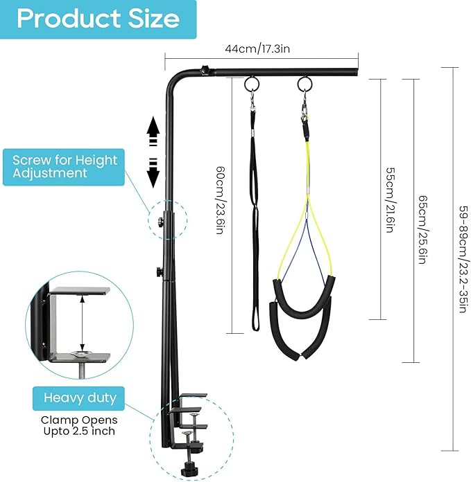 Dog Grooming Table Arm, 35" Height Adjustable Pet Grooming Arm with Double Clamp for Small and Medium Dogs,Grooming Loop Noose and No Sit Haunch Holder