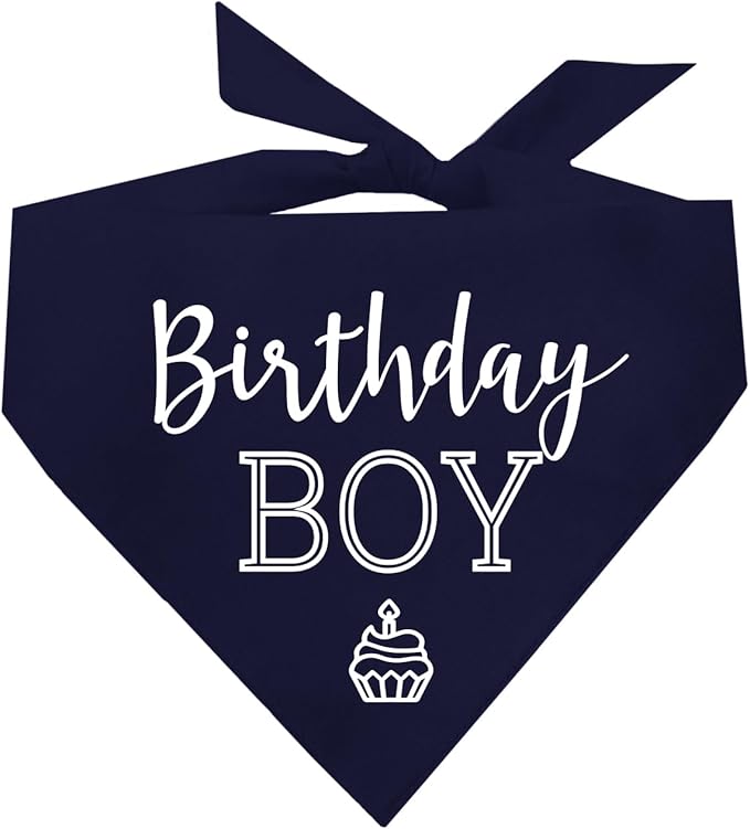Birthday Boy with Cupcake Dog Bandana | 100% Cotton | Made in USA | Birthday | Pawty | Party Theme | Celebration Supplies | Photoshoot | Navy X-Small (214)