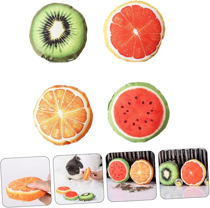 4Pcs Catnip Teething with Fruit-Shaped Interactive Kitten for Chewing and Play Scratch-Resistant Stuffed Animals for Indoor Cats and Kittens