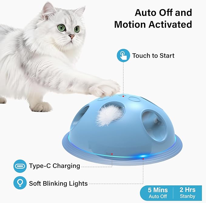 Pawingcat Automatic Cat String Toy 6 Holes Whack a Mole Cat Toy with Plush Running Cat Mouse Toy Hide and Seek Interactive Cat Toys for Indoor Cats（Blue）