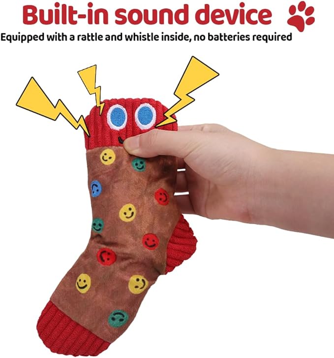 DONGKER Dog Squeaky Toys,6 PCS Stuffed Socks Dog Chewing Toys Built-in Double Sound Physical Structure for Small Medium Dogs Cats Daily Games Training Reward