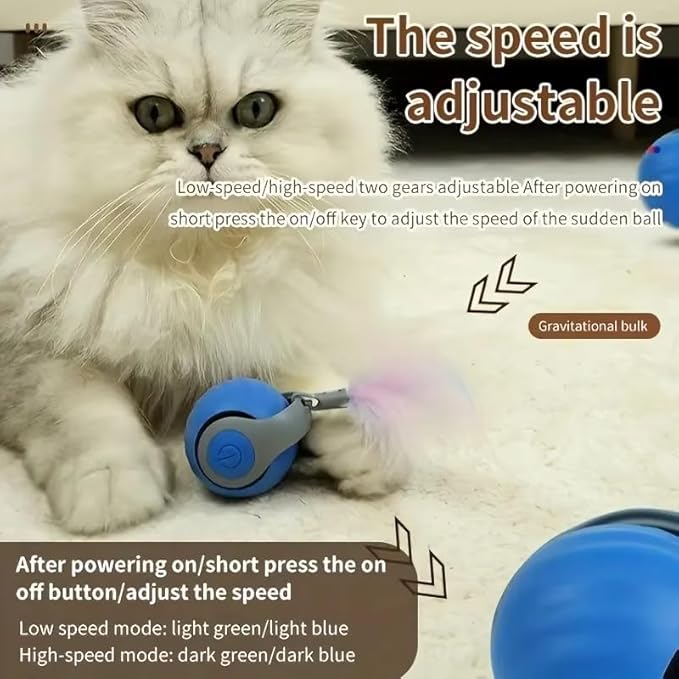 Bytewave Speedy Tail 3.0 is a Smart, Rolling cat Toy with 360° Motion, Feather Tails, and USB Charging. Two Modes Keep Indoor Cats Active, Entertained, and Engaged. Includes red and Blue Balls.