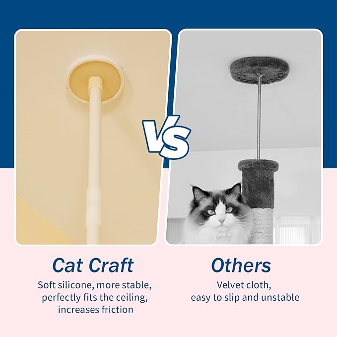 Cat Craft Cat Tree Floor to Ceiling 95-108" Tall Cat Tree Carpet Cat Tower Kitten Tree Sisal Scratching Post and Mat Cat Pole for Indoor Cats, Charcoal, 4-Tier
