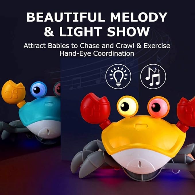 Crawling Crab Dog Toys with Obstacle Avoidance Sensor & Music Sounds, Lights for Dogs, Dancing Crab Toys Gifts for Puppy Small Medium