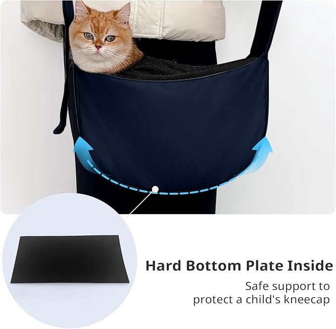 ONECUTE Dog Sling Carrier for Small Dogs and Cats, Lightweight Collapsible Pet Travel Bag with Adjustable Strap, Side Pockets & Breathable Mesh (Navy Blue, 15.7" L x 5.9" W x 8.6" H)