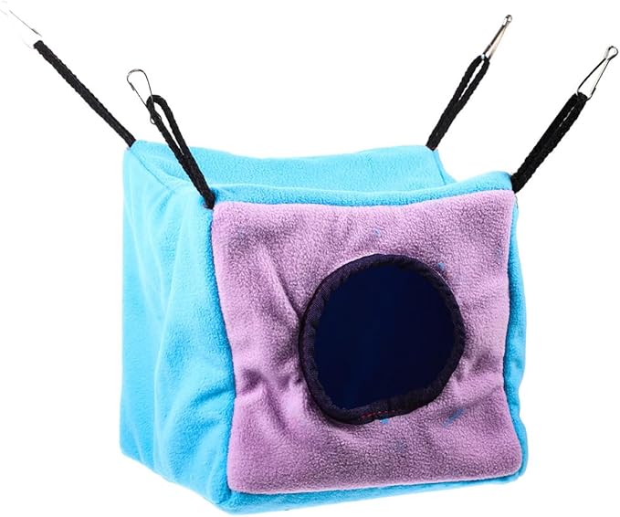 Beaupretty Small Animal Double-Layer Hanging Cube Hammock Cage with Cotton Bed, Warm Hideout for Hamsters, Squirrels, Sugar Gliders, and Birds, Cage Accessory for Small Pets