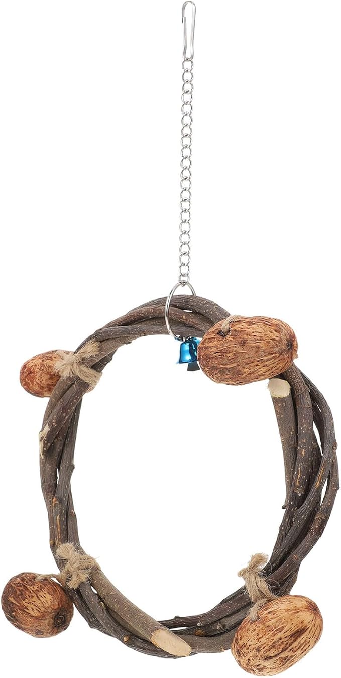 Beaupretty Parrot Hanging Hammock Ring Bell, 20cm Rattan Climbing Swing Bed for Parakeet Birdcage, Includes 4 Nut Accessories for Bird Training and Play