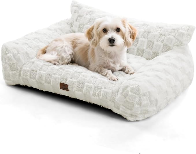 ABCPET Cat Bed Dog Couch for Puppy and Kitten, Fluffy Dog Bed Medium Dogs Couch, Supportive Cat beds for Indoor Cats, Washable Cover & Non-Slip, 32 inch, White
