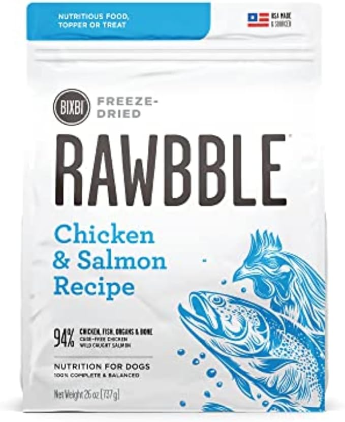 BIXBI Liberty Freeze-Dried Dog Food Topper & Treats, Chicken & Salmon – 94% Meat & Organs, No Refrigeration – USA Made, 26 oz