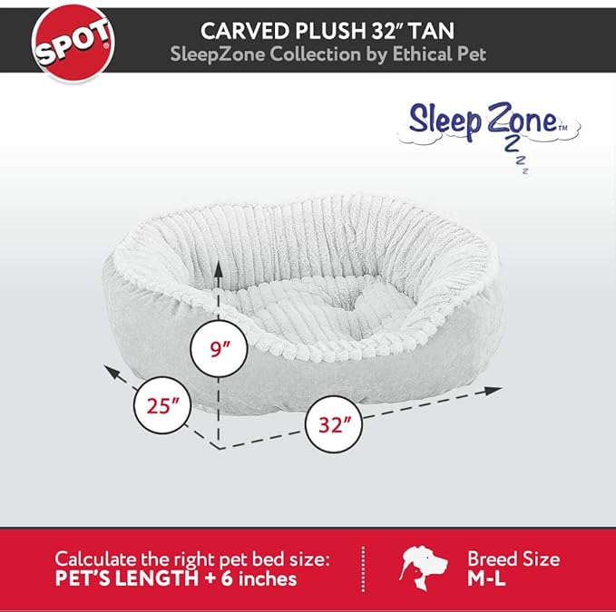 SPOT Sleep Zone Faux Suede Carved Plush Lounger, Cuddler, Napper Dog Bed - Fabric Bottom - 32 x 25 Inches, Durable, Comfortable, Washable for Dogs up to 40 lbs