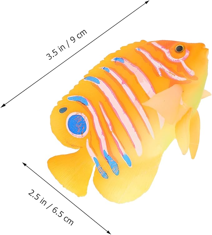 Ipetboom Silicone Artificial Angelfish Aquarium Fish Tank Decoration Floating Simulation Fish Ornament for Tropical Aquatic Landscaping 3.5X2.6X1.2 Inch
