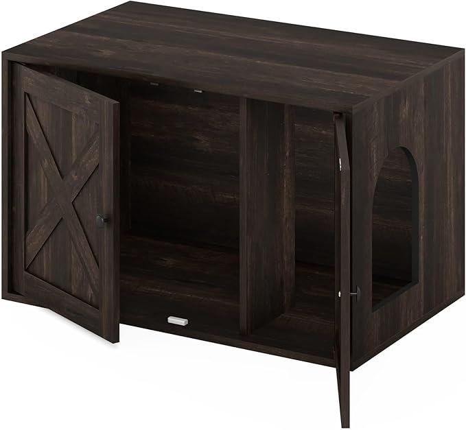Furinno Peli Farmhouse Cat Litter Box Enclosure, Ebony
