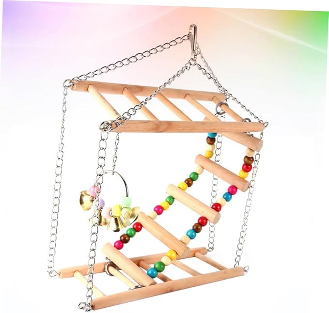 Milisten Wooden Parrot Ladder Swing with Iron Chain PET Hanging Toy for Parrots Hamsters and Small Birds Climbing Accessories for Bird Cages Enriching Plaything for Interactive Play