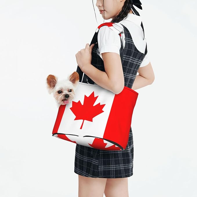 Foldable Pet Carrier Sling - Waterproof Small Dog & Cat Travel Canadian Flag Tote with Safety Hook for Hiking