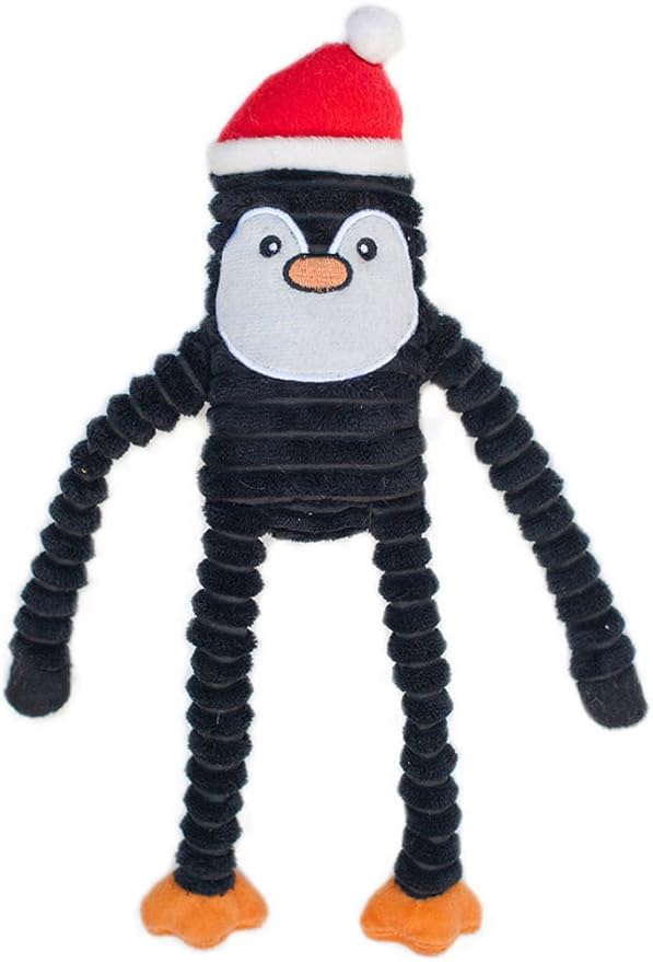 ZippyPaws Holiday Crinkle Squeaky Penguin Plush Dog Toy, Small