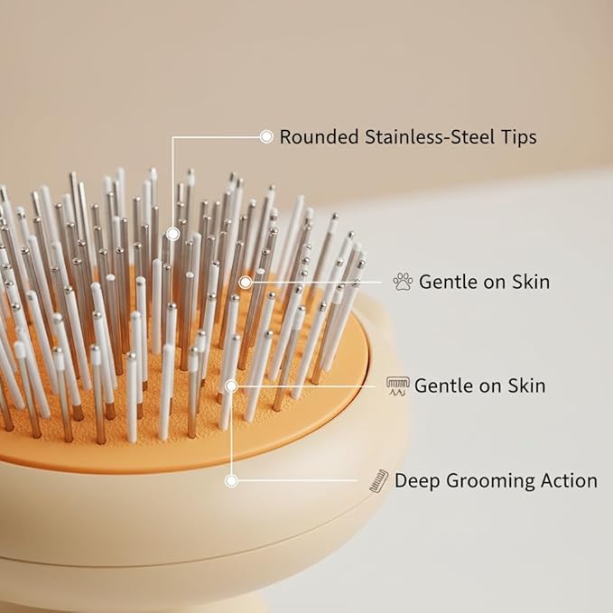 Cute Cat Ear Pet Brush – Self Cleaning Grooming Tool for Cats & Dogs – Light Yellow
