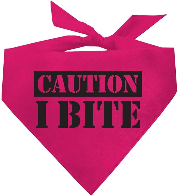 Caution I Bite Dog Bandana (Hot Pink, XS 836)